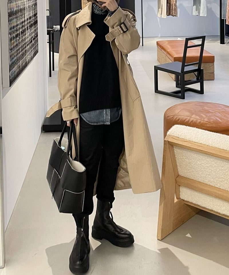 【新品】oksoon コットントレンチコートS ［regular length］ regular length］cotton trench coat (beige/black