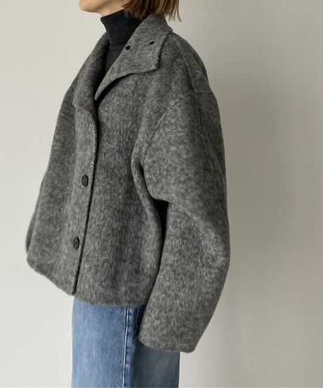 stand collar short coat(gray/black)