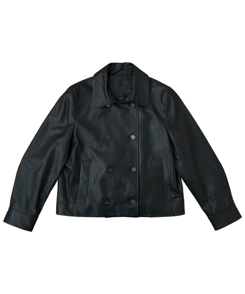 double-breasted short leather coat | ok.soon