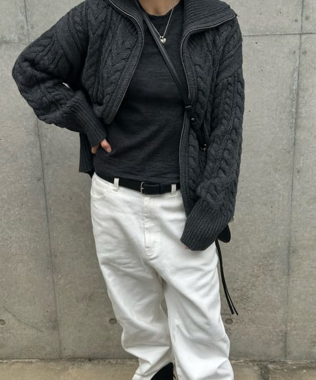 wool blend zip up cable knit