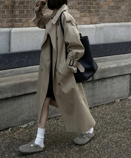 ［long length］cotton trench coat (beige/black)