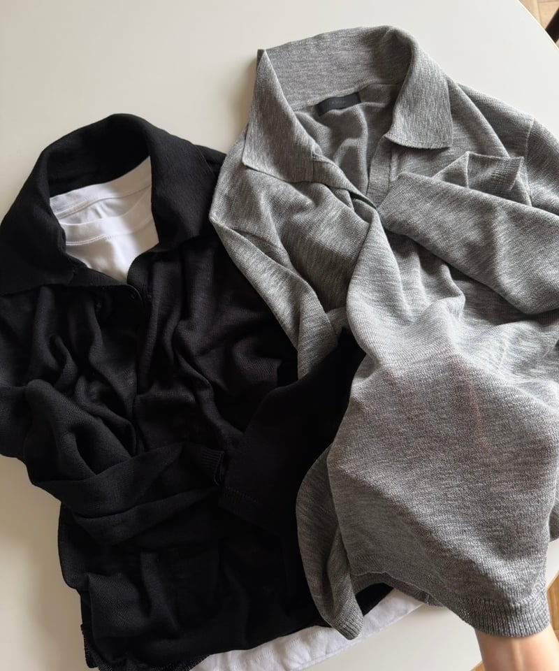 linen like open collar knit | ok.soon