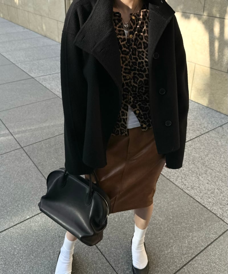 stand collar short coat(gray/black) | ok.soon