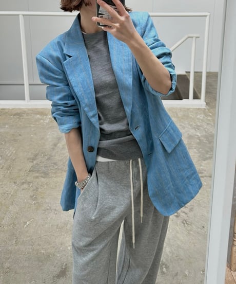 pencil stripe linen jacket blue