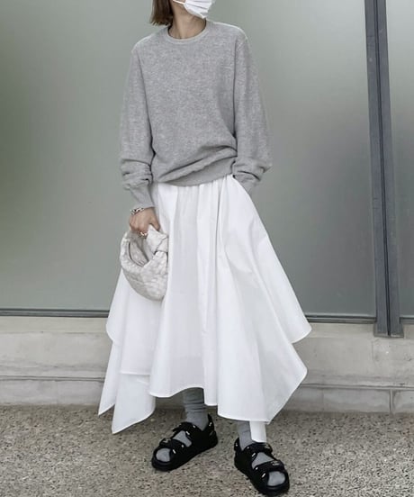 irregular hem long skirt(stripe/white)