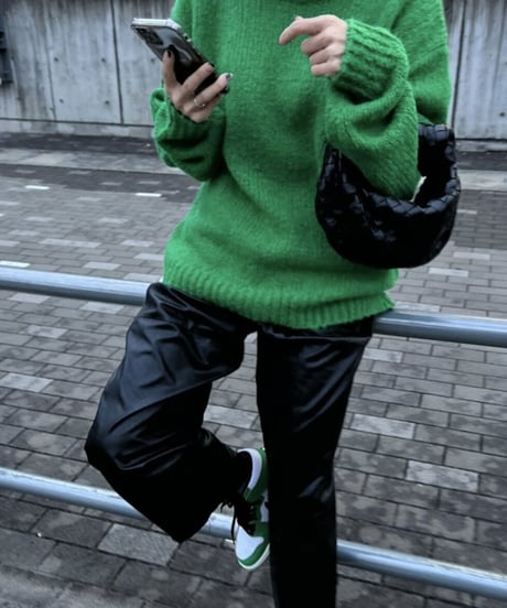 wool blend crew neck  knit(green/black)