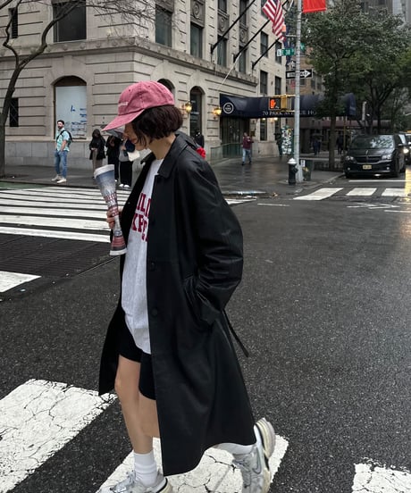 classic leather coat middle length