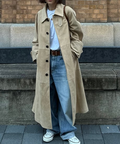 suede leather long coat