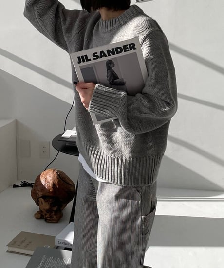 crew neck knit(black/gray)