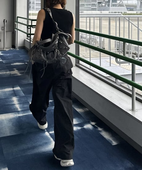 nylon wide pants black
