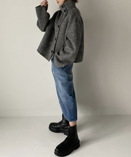 stand collar short coat(gray/black)