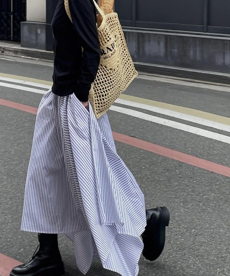 irregular hem long skirt(stripe/white) | ok.soon