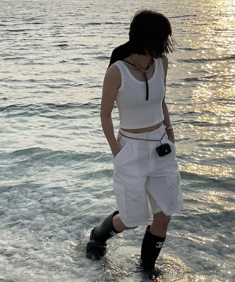 cargo half pants (black/white)