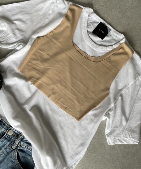seamless croped tank top beige(2piece 1set)