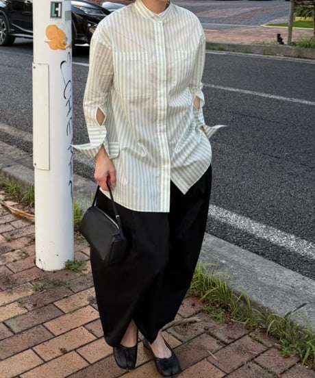 collarless stripe shirt mint green