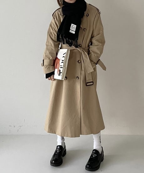 ［regular length］cotton trench coat (beige/black)