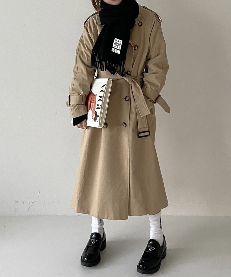 regular length］cotton trench coat (beige/black