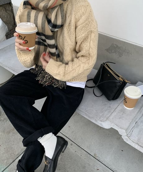 cable  knit(gray,ecru)