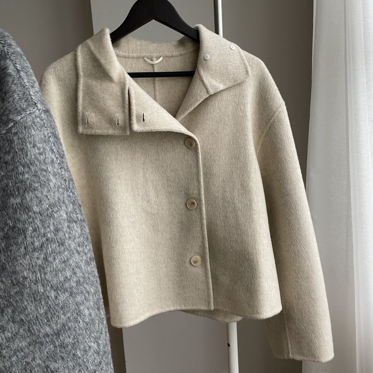 専用です。OK.SOON ウールショートコート　グレー stand collar short coat(gray,ecru) | ok.soon