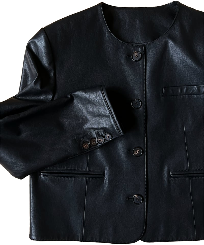 collarless leather jacket | ok.soon