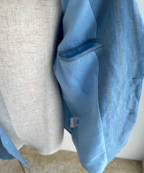 pencil stripe linen jacket blue