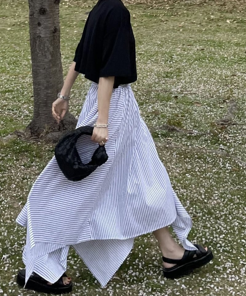 irregular hem long skirt(stripe/white) | ok.soon