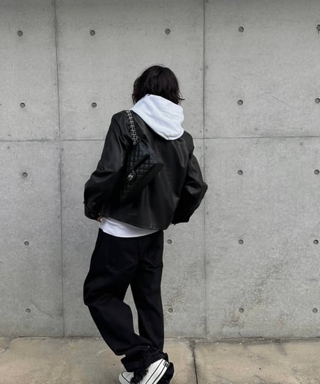 double-breasted short leather coat