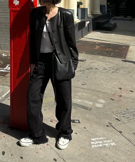 collarless leather jacket