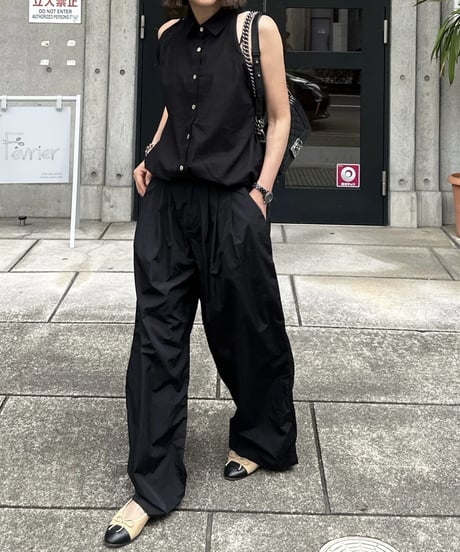 nylon wide pants black