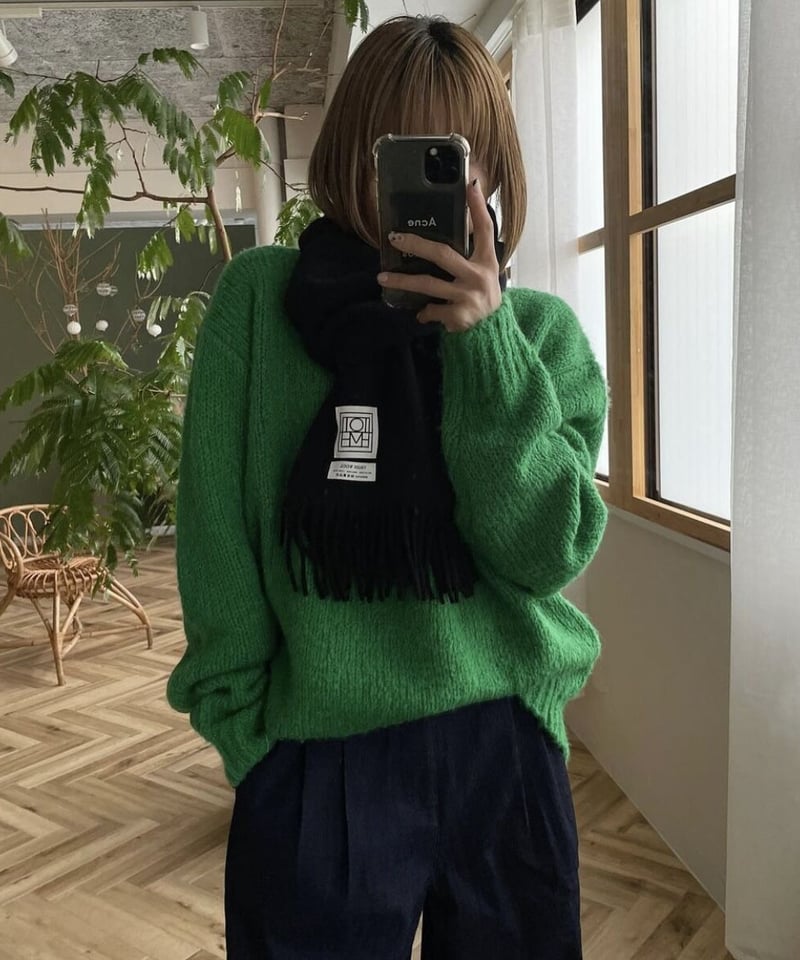 wool blend crew neck knit(green/black) | ok.soon