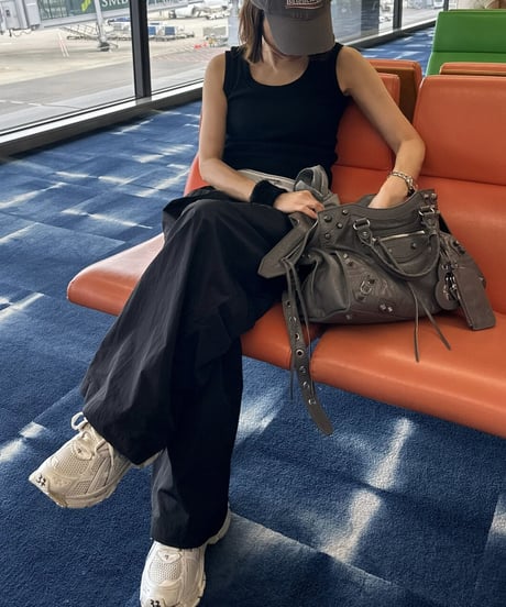 nylon wide pants black