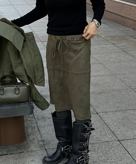 suede midi skirt khaki