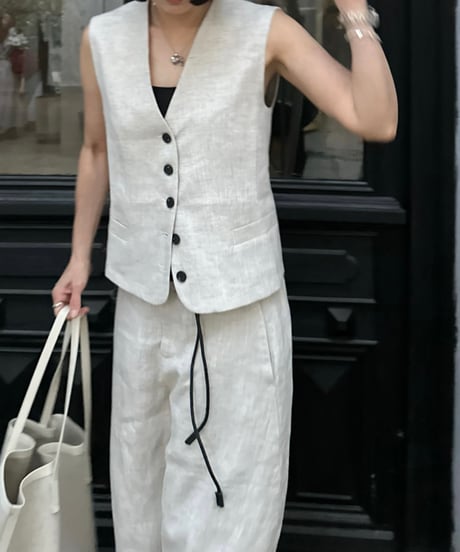 linen vest&slacks setup ecru
