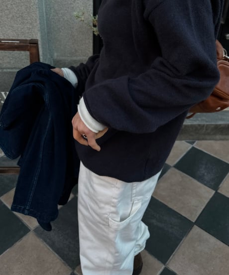 navy hoodie knit & mock neck long sleeve
