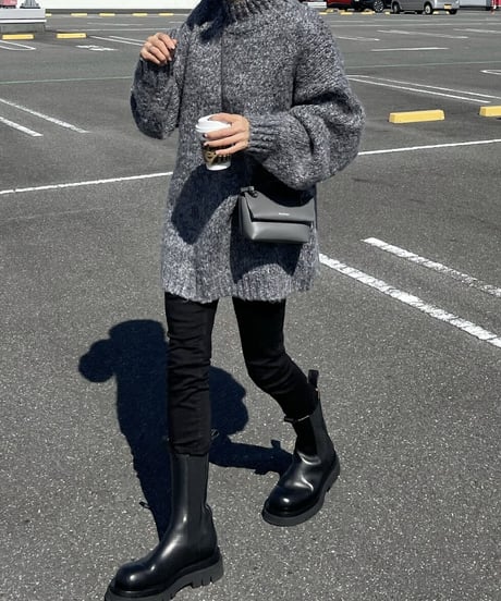 ハイネックミックスニットgray,blue