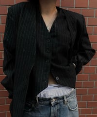 pinstripe collarless jacket&vest