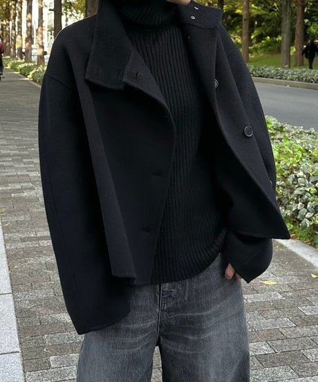 stand collar short coat(gray/black)