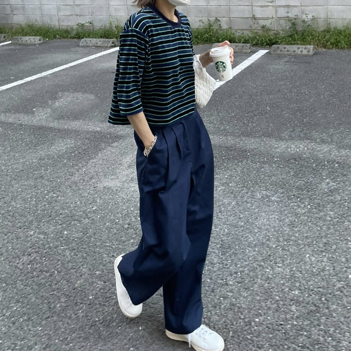 wide tuck pants (navy) | ok.soon