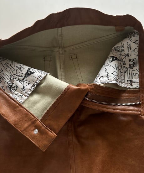 ok.soon×piccadilly faux-leather middle skirt brown