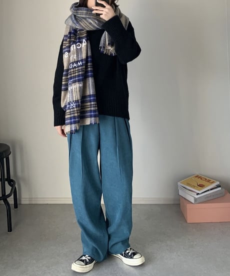 タックカラーパンツbluegray