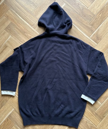 navy hoodie knit & mock neck long sleeve