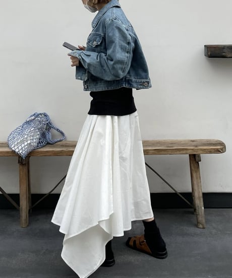 irregular hem long skirt(stripe/white)