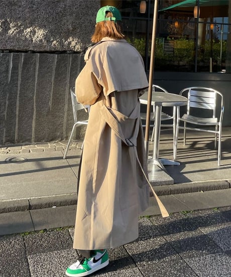 ［long length］cotton trench coat (beige/black)