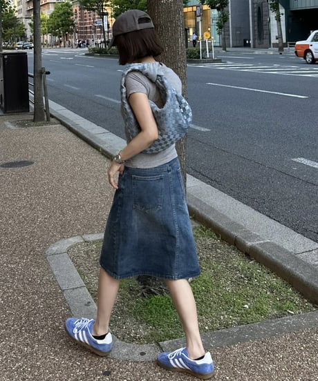 blue denim  skirt / cotton white t shirt