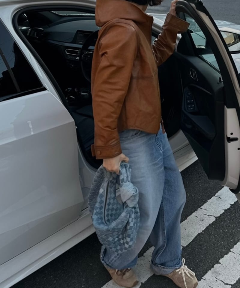 hooded leather blouson(camel) | ok.soon