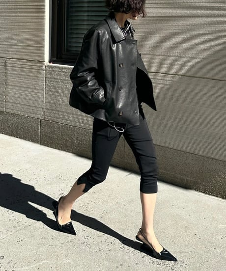 double-breasted short leather coat