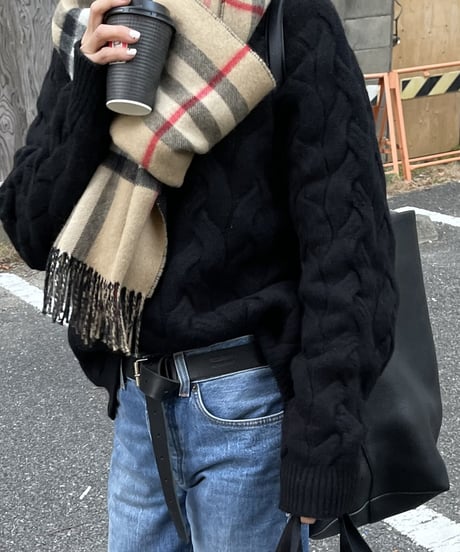 donut cable  knit(black/white)