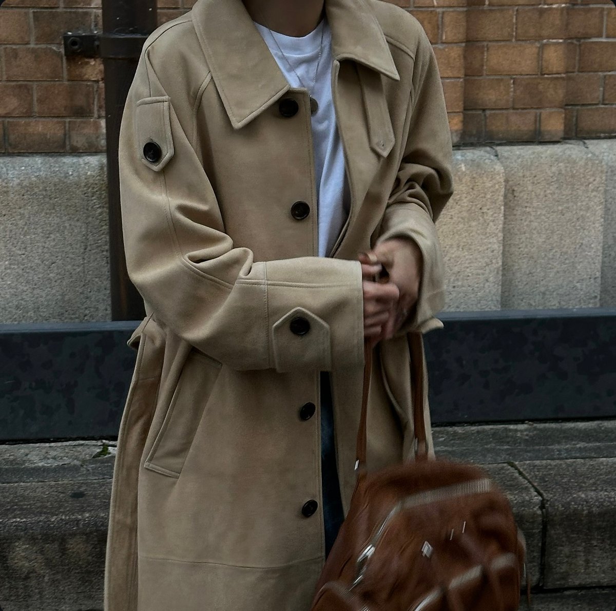 suede leather long coat | ok.soon