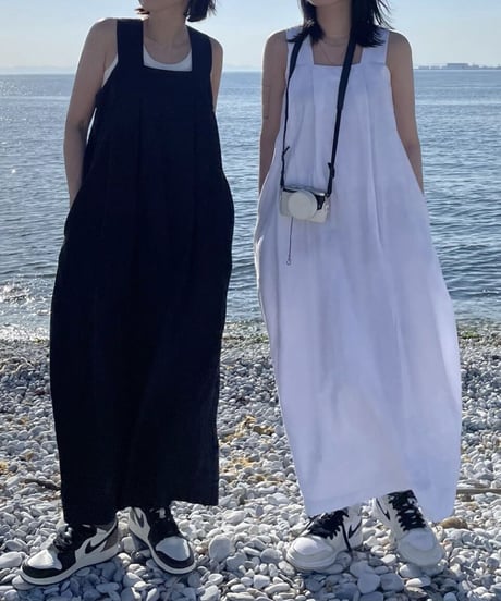 リネンロングワンピースwhite,black