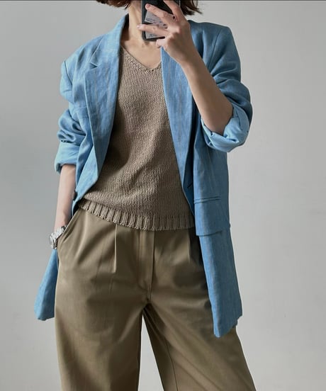 pencil stripe linen jacket blue